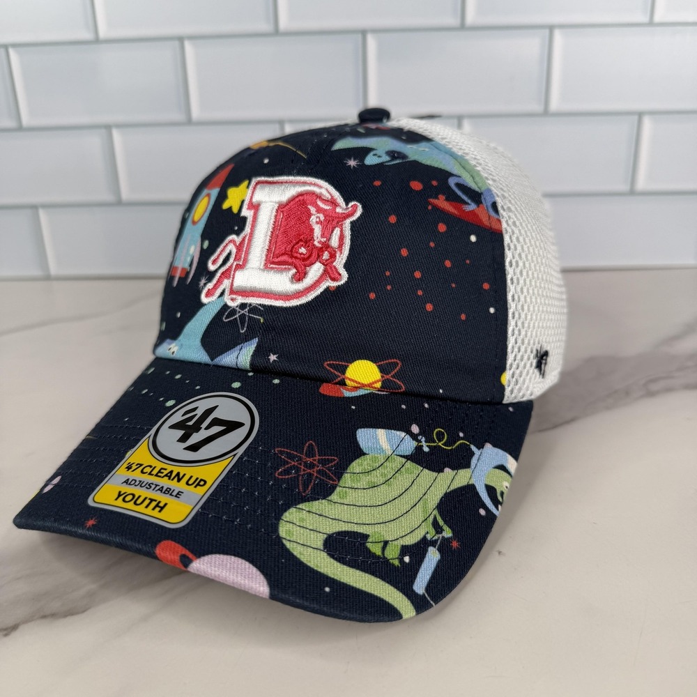 Durham Bulls Hat Cap Snap Back Youth Navy White Baseball Space Dino 47 Clean Up
